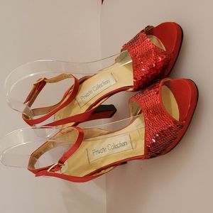 PRIVATE COLLECTION Red sequin strappy high  heels sz.7B wedding prom night out